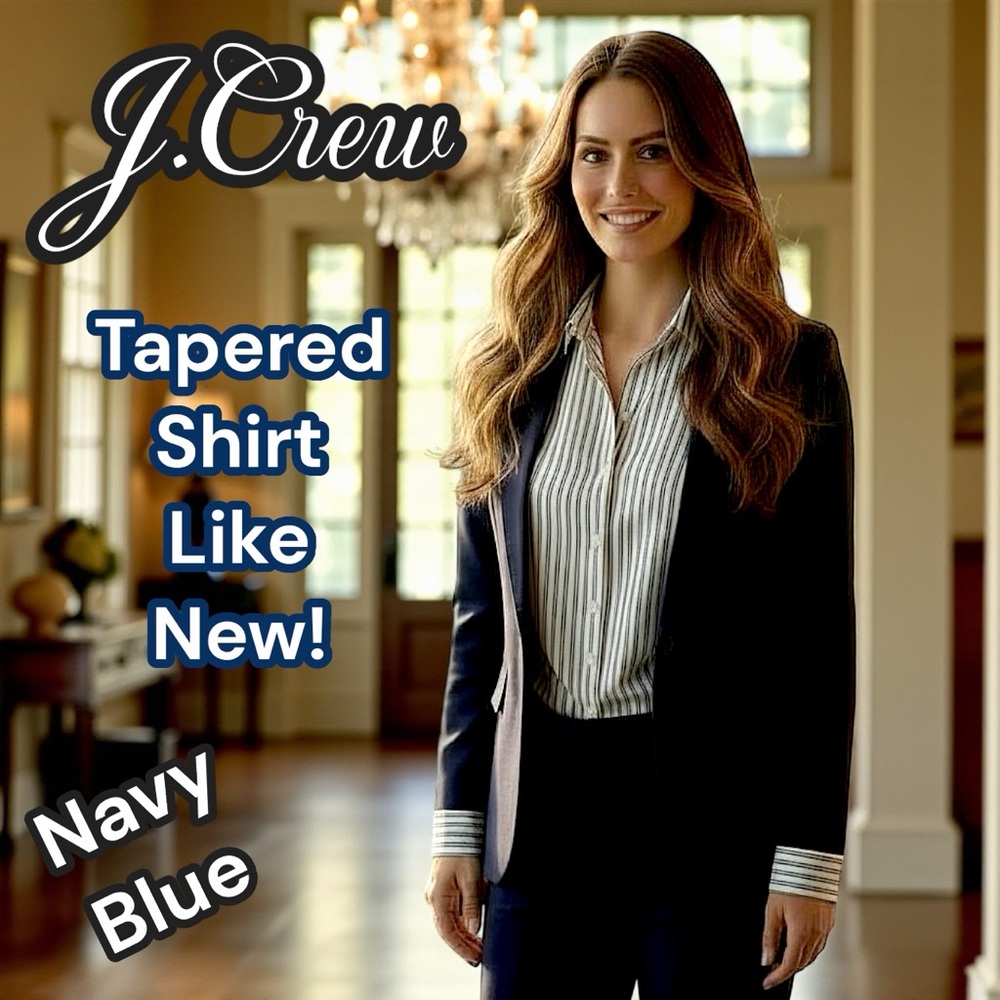 Like New 🌸 J Crew Navy and White Striped Button-Down Shirt Slim Fit, Kathryn Cut - Picture 5 of 17